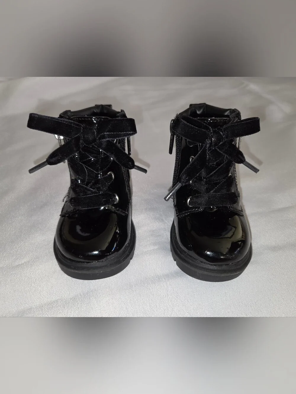 wonder nation Black Patent Lace-Up Toddler Boots with Velvet Laces